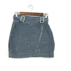 Urban Outfitters Womens Blue Corduroy Zip Mini Skirt Size S Buckle Belted Waist
